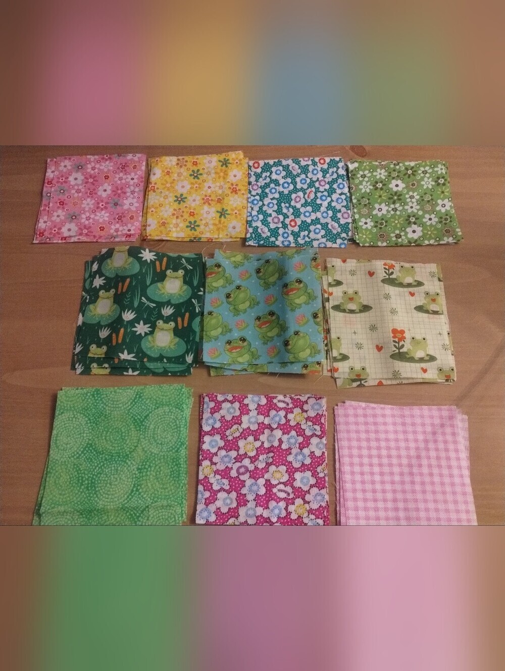 50 PC 4x4 Fabric Squares Quilt Craft Sewing Scrap Bundle Floral Frog Prints DIY